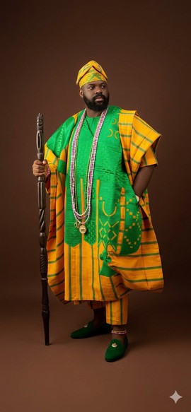 Regal Green and Yellow Striped Aso Oke Agbada