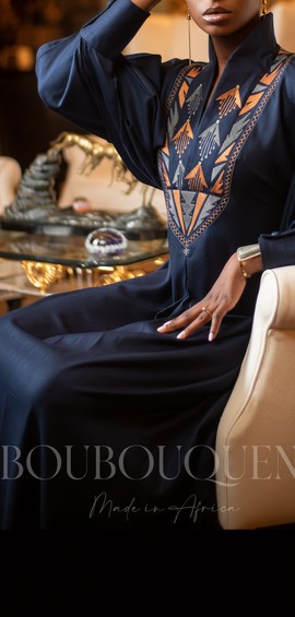 Navy Blue Boubou Nantio — With Scarf