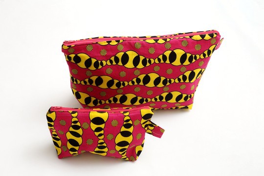 Toilet bag Large model Wax Fuchsia yellow black Handmade