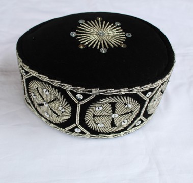 Velvet Stoned Crown Wedding Hat,  Traditonal Beaded Cap, African Mens Hat, African Wedding Hat