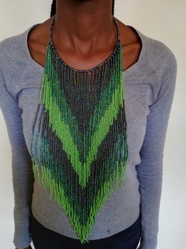 African Beaded Fringe Necklace, Christmas gift for her, African jewelry, Beaded Tribal Necklace