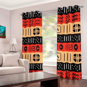 Colorful African Living Room Curtains Mudcloth Grommet (Two-Piece)(LARGER SIZES AVAILABLE)
