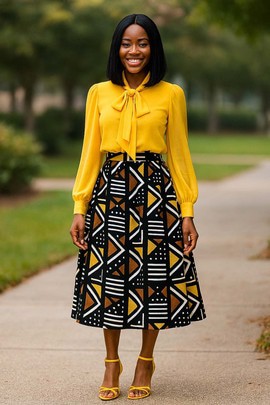 Bogolan Print Midi African Skirt | Traditional Fashion