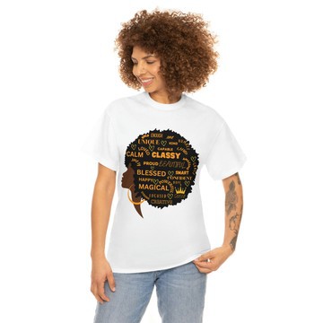 Black Girl Magic Afro Graphic T-Shirt | Strong Words Empowerment Tee | Afro Inspired Cotton Shirt