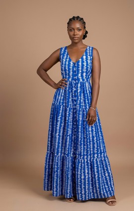 Royal Blue Adire Tiered Maxi Dress|Wedding|Ceremonial|Casual|Garden parties|Brunch dates