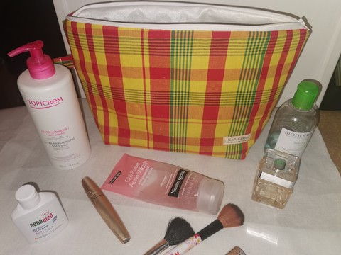 Trousse de toilette Grand modèle Madras Traditionnel Fait main