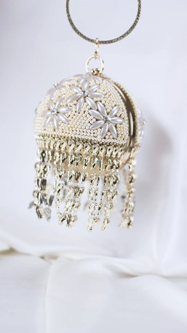 Crystallized Pearl Ball Clutch with Beaded Fringe – Limited Edition