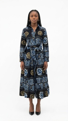 Indigo Studded Print Shirt Dress