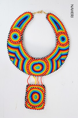 Collier plastron perlé africain collier col tribal avec pendentif