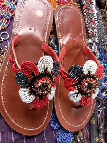 Female sandals, Leather sandals, Masai sandals, Beaded sandals