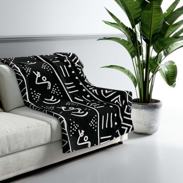 African Print Blanket Black and White Tribal Throw Bogolan (MORE SIZES AVAILABLE)