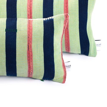 2-pcs Light Green, Pink and Navy Blue Handwoven Vintage Baoulé Cloth Lumbar Cushion Covers