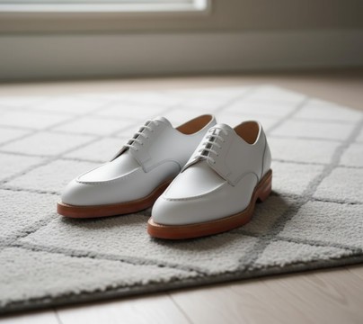 Premium White Leather Derby Shoes for Men – Handmade Classic Dress Shoes with Natural Leather Sole