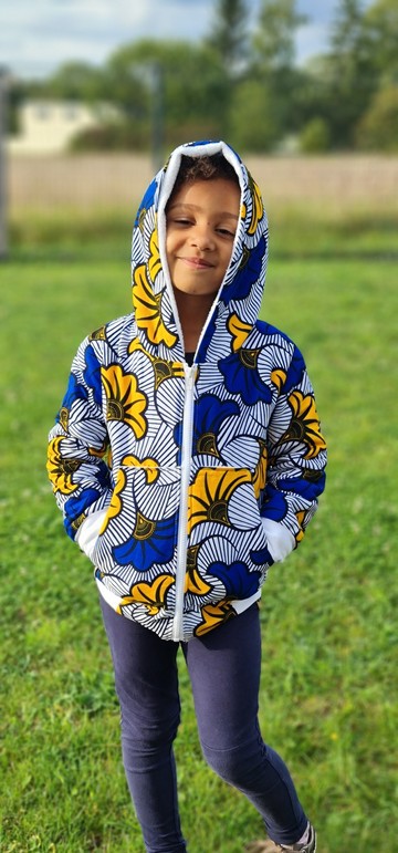Kids' wedding flower hooded bomber jacket blue