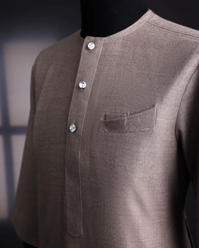 A Light cedar brown, Jorgecarli wool, front flap, layered suit &amp; pen pocket Kaftan.