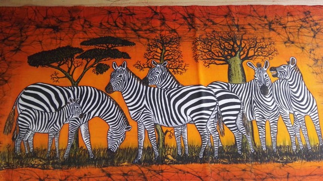 Handmade Wall Hanging with zebras,  wild animals wall art, Zebras handmade batik