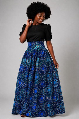 Jupe longue taille haute en wax –