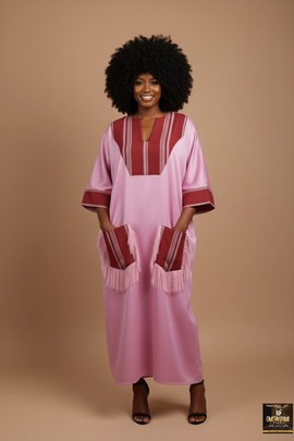 Pink and Burgundy Satin handwoven Kaftan Dress