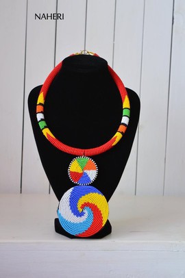 African Maasai Beaded Red Necklace | Zulu Beaded Necklace | Tiered &amp; Tribal
