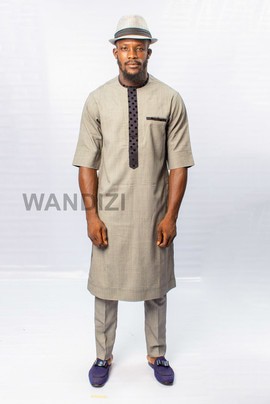 Caftan gris avec des accents noirs en pointillés, Vêtements pour hommes africains, Vêtements pour hommes africains, Hommes de mariage africains