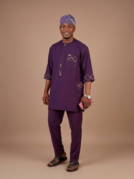 Ensemble sénateur violet pour homme avec surpiqûres ondulées, deux pièces