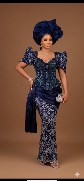 Midnight Navy and Silver Floral Peplum Ensemble