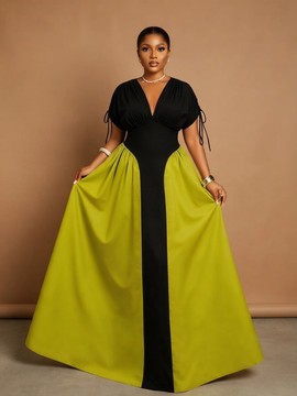 Stunning Black and Lime Green Color-Block Maxi Dress