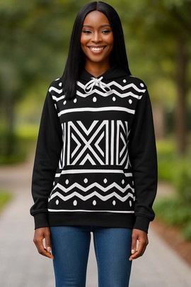 Afro Tribal Print Hoodie Black and White – Bold &amp; Unique