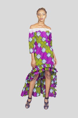 Ankara Off the Shoulder High Low Dress, African Print Dress, African Clothing for Women