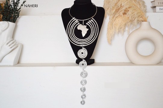 African map jewelry aluminum necklace long