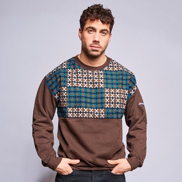 Brown cotton sweatshirt with a touch of Kente wax