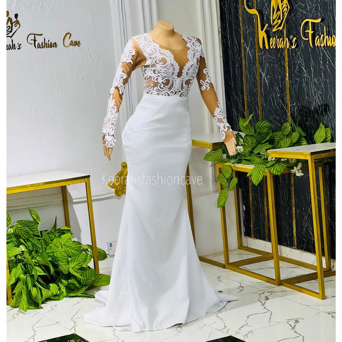 A line White lace wedding dress, engagement dress, civil wedding gown b -  ANKA