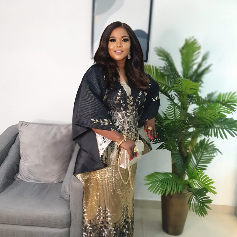 african modern brocade dress styles Elegant African Luxury Dress Style Gold Brocade & Lace Outfit
