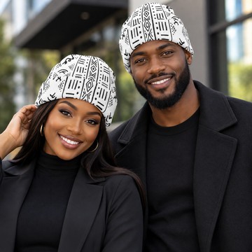 Tribal Mudcloth Pattern Cuffed Beanie Knitted Hat | African Fashion Accessory | Bynelo