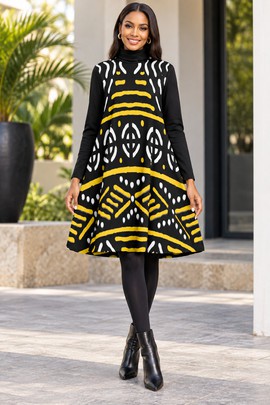 Robe tunique à col roulé pour femme en bogolan coloré à motifs tribaux | Mode africaine | Bynelo