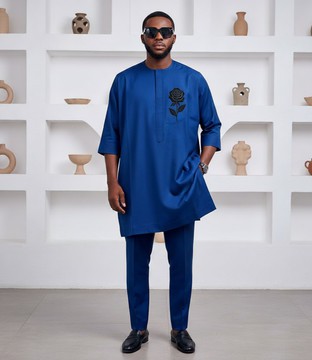 Best Men's Kaftan Styles Nigeria – Blue 3/4 Sleeve Premium Outfit