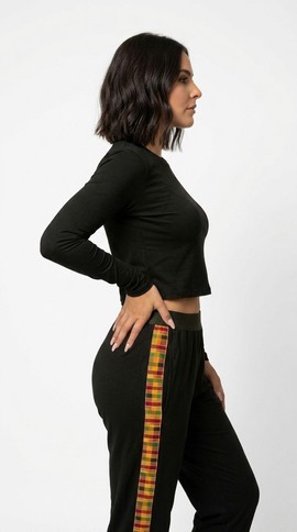 Black Pants with African Kente Print Side Stripes