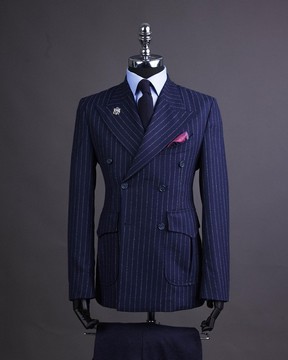 A Rayure crayon &amp; bleu marine – Jorgecarli - costume croisé à revers en pointe