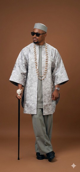 Refined Grey Brocade Traditional Set
