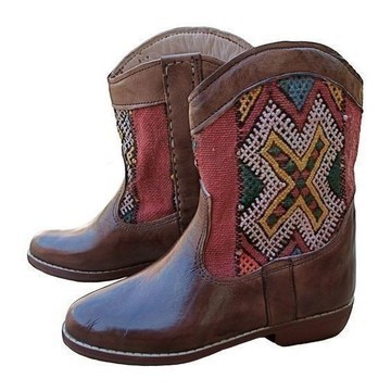 BIG SALE! Genuine leather boots with Kilim Handmade by Cuiroma craftsmen in Morocco