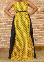 Robe longue Ankara et soie