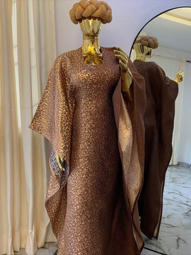 Robe longue caftan texturée métallisée bronze pour femme – Robe de soirée à manches dolman