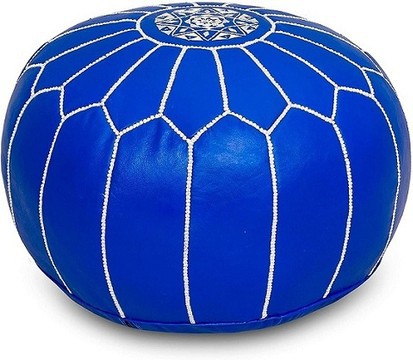 Grand pouf en vrai cuir Naturel Bleu