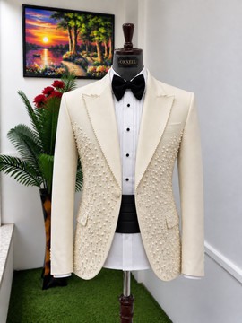Costume de smoking OKXEEL ivoire orné de perles