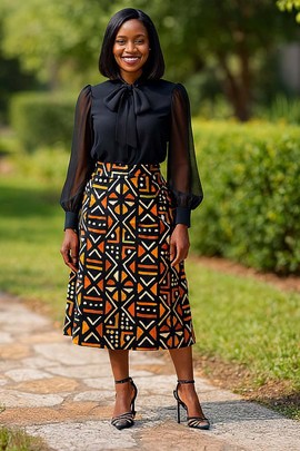 Mudcloth Afrocentric Skirt | Midi Length Women's Fashion