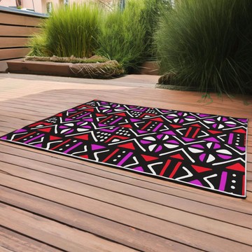 Mudcloth Tribal Outdoor Rug Pink Print Colorful Carpets (LARGER SIZES AVAILABLE)