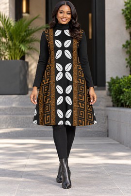 Robe tunique à col roulé pour femme à gros cauris africains | Mode afrocentrée | Bynelo
