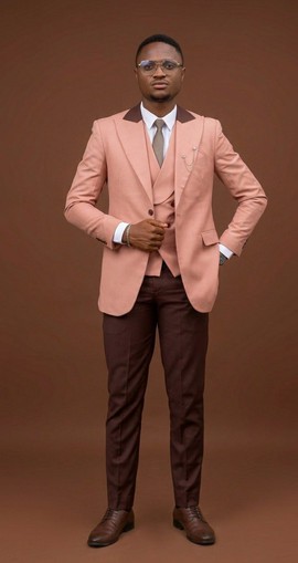 3-Piece Blush &amp; Brown Contrast Suit