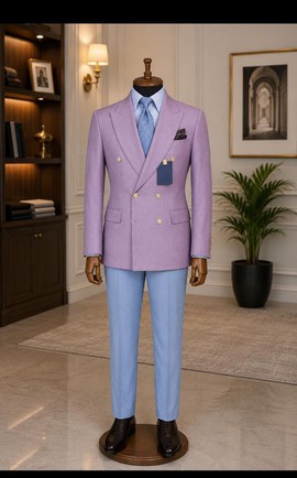 Costume bicolore lavande et bleu ciel pour homme – Blazer croisé avec pantalon contrastant
