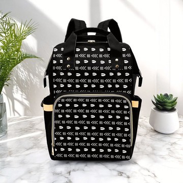 African Cowrie Print Tribal Diaper Bag | Afrocentric Backpack